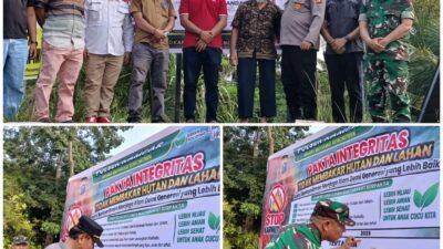 Cegah Karhutla, Polsek Kampar Gandeng Masyarakat Teken Pakta Integritas dan Pasang Spanduk di Wilayah Rawan